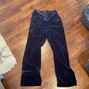 Pinko-Navy Blue Velvet Wide Leg Shift Pants